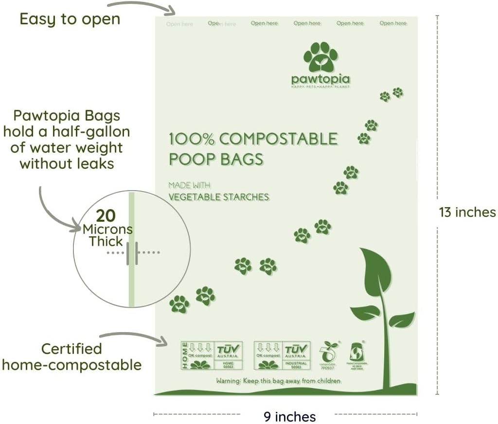 Pawtria Certified Home Compostable Dog Poop Bags (120), Poop Bags for Dogs, Cat Litter, Vegetable Starches, Dog Waste Bags, Leakproof, Easy to Open, Give Back - Image 3
