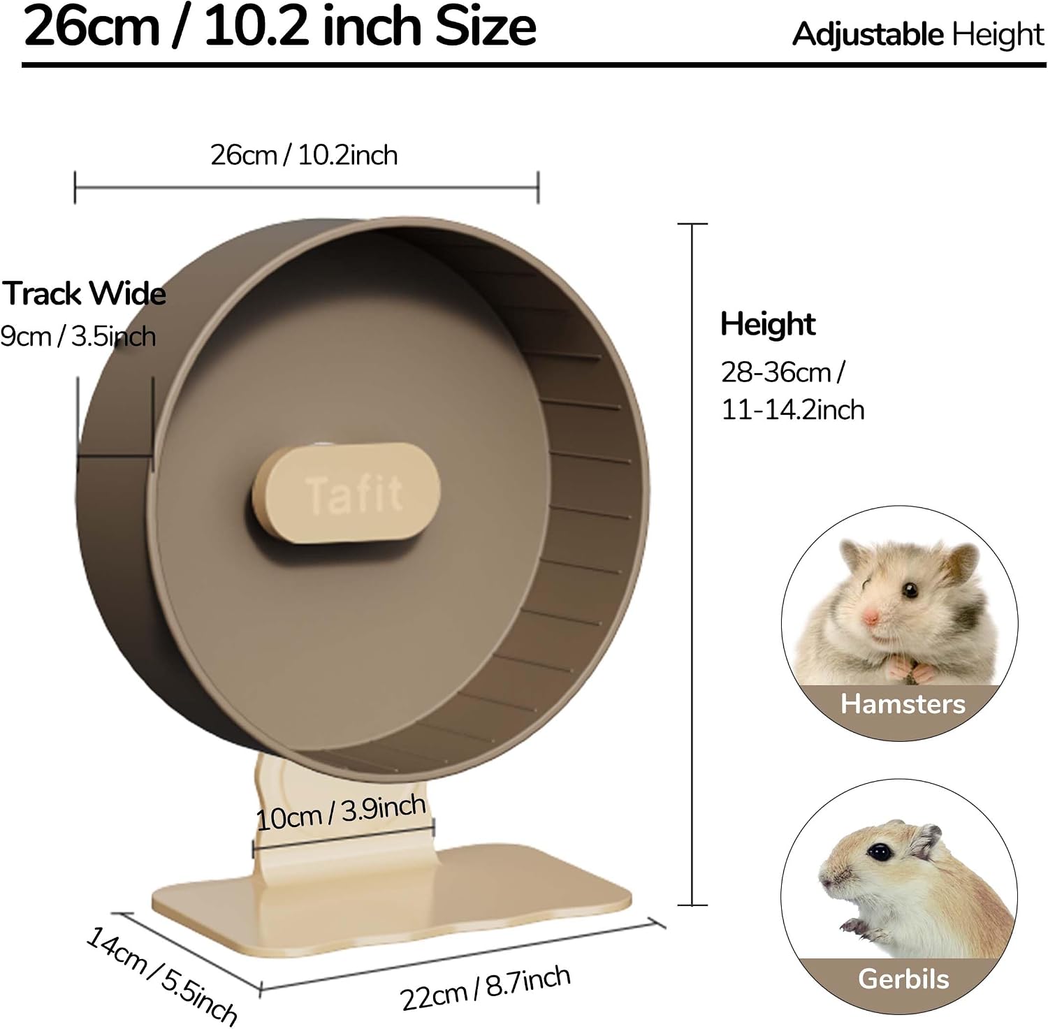 Quiet Hamster Wheel 10.2 Inch Dual-Bearings Silent Small Animals Running Exercise Wheel Height Adjustable for Syrian Hamsters, Gerbils, Rats, or Other Small Pets, Nut Brown - Image 8