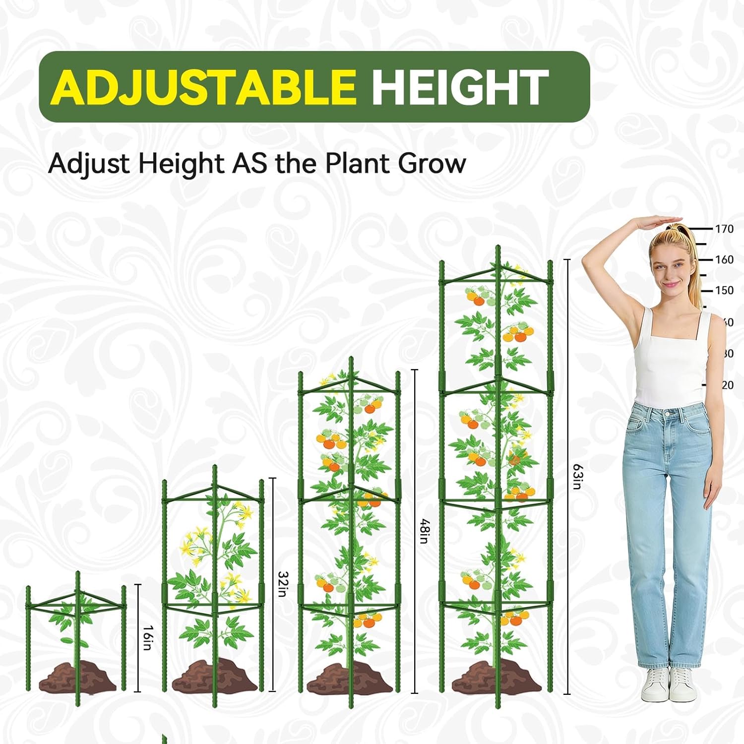 Halatool 8 Pack Tomato Cages for Garden, Up to 48in (4FT) Adjustable Tomato Cage, Garden Stakes Tomatoe Trellis for Pots, Tomatoes Plant Support for Raised Garden Bed & Climbing Vegetables Flowers - Image 2