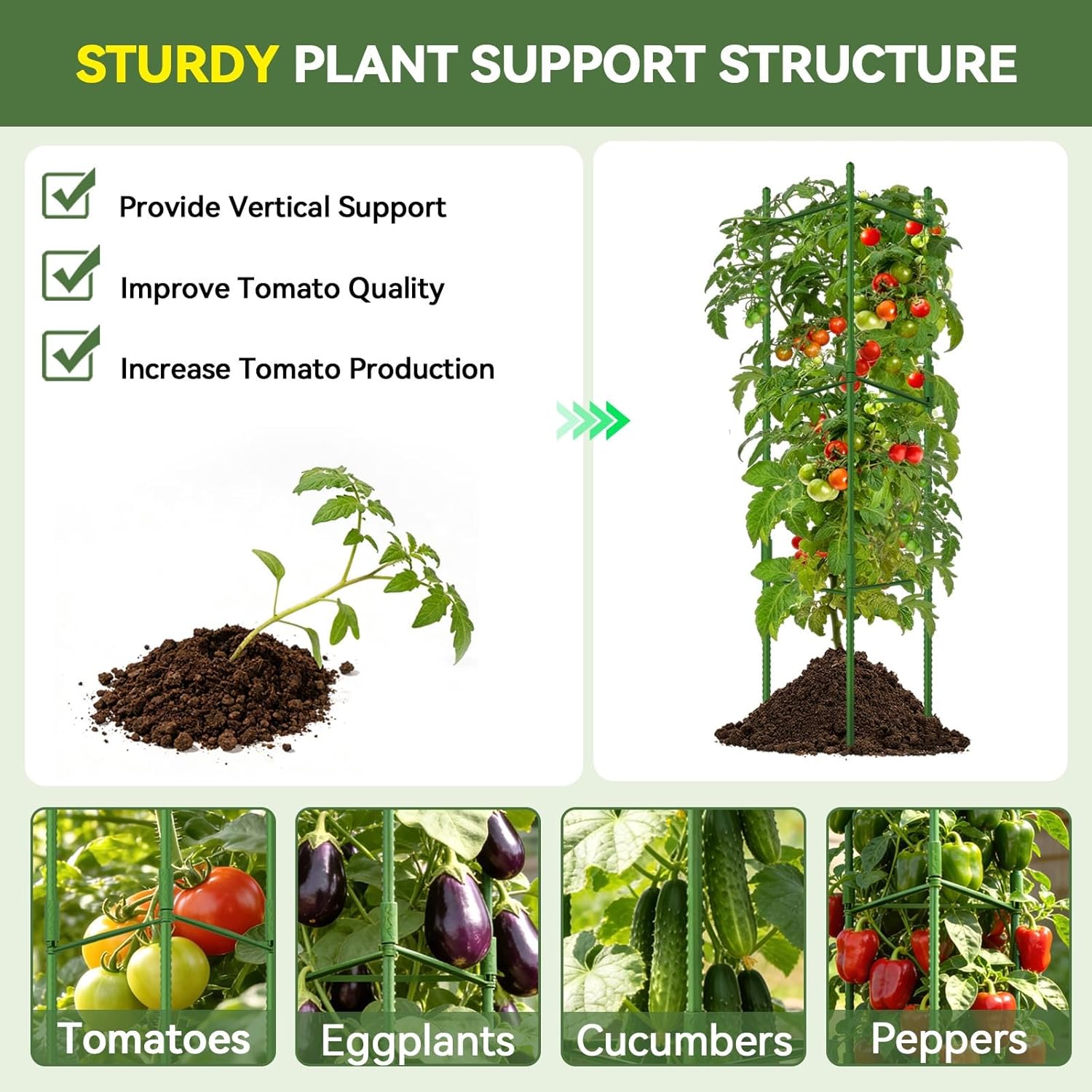 Halatool 8 Pack Tomato Cages for Garden, Up to 48in (4FT) Adjustable Tomato Cage, Garden Stakes Tomatoe Trellis for Pots, Tomatoes Plant Support for Raised Garden Bed & Climbing Vegetables Flowers - Image 3