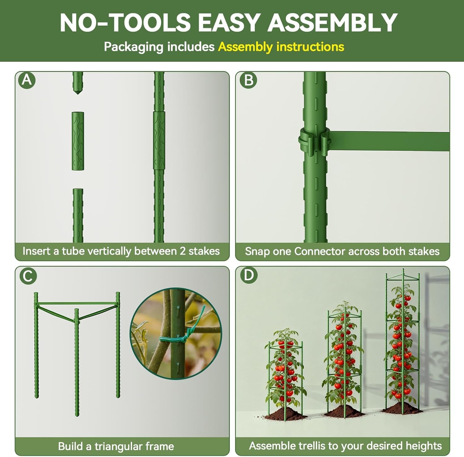 Halatool 8 Pack Tomato Cages for Garden, Up to 48in (4FT) Adjustable Tomato Cage, Garden Stakes Tomatoe Trellis for Pots, Tomatoes Plant Support for Raised Garden Bed & Climbing Vegetables Flowers - Image 7