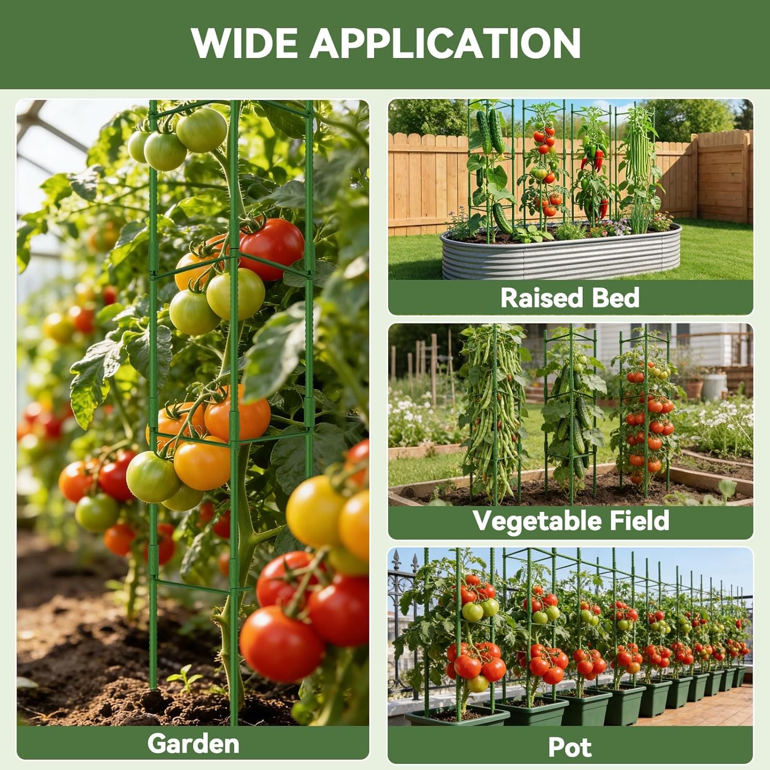 Halatool 8 Pack Tomato Cages for Garden, Up to 48in (4FT) Adjustable Tomato Cage, Garden Stakes Tomatoe Trellis for Pots, Tomatoes Plant Support for Raised Garden Bed & Climbing Vegetables Flowers - Image 8