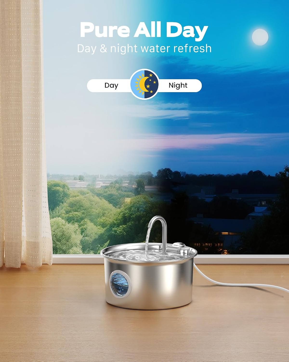 Stainless Steel Cat Water Fountain: Cat Fountain with 6 Filters + 3 Sponges - 88oz/2.6L Pet Water Fountain for Cats Inside - Silent Cats Water Bowl Dispenser - ATMZIQXR Kitty Drinking Fountains - Image 4