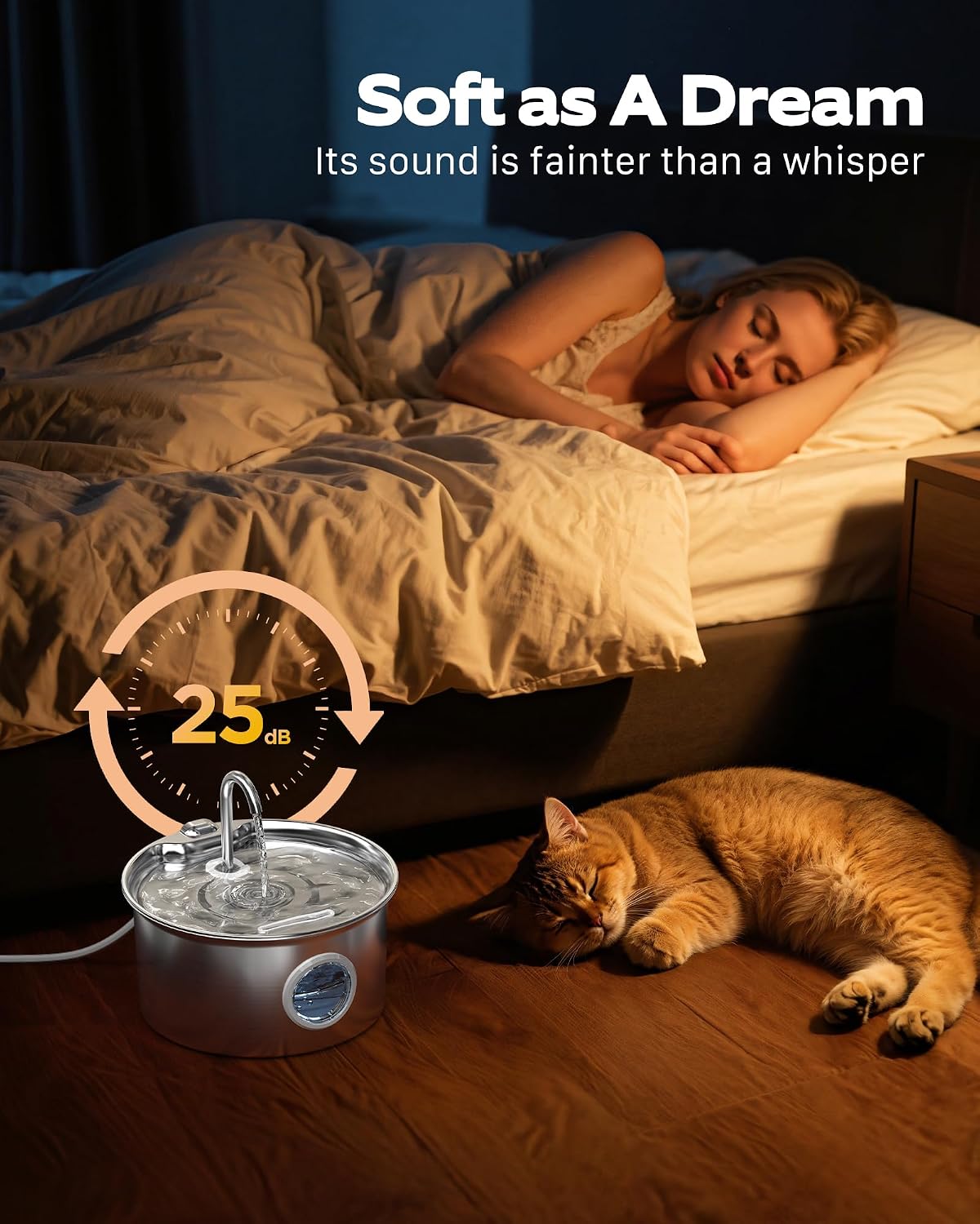 Stainless Steel Cat Water Fountain: Cat Fountain with 6 Filters + 3 Sponges - 88oz/2.6L Pet Water Fountain for Cats Inside - Silent Cats Water Bowl Dispenser - ATMZIQXR Kitty Drinking Fountains - Image 8
