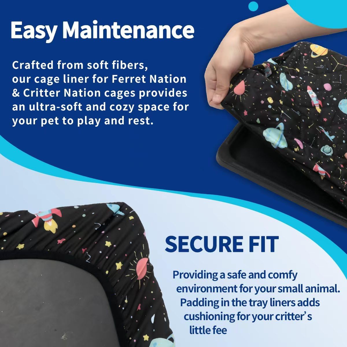 YKD Ferret Cage Liners for Ferret Nation & Critter Nation Cages | Waterproof Chinchilla Cage Accessories, Washable Bedding, for Ferrets, Chinchillas, Rats (Black, Top Pan Liner) - Image 4