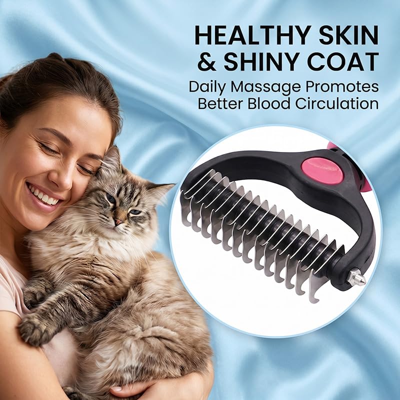 Pet Grooming Tool, Double Sided Dematting Rake, Stainless Steel Deshedding Brush for Dogs & Cats, Undercoat Comb for Removing Loose Fur, Tangles and Knots (Pink-S+L, 1 Pack) - Image 6