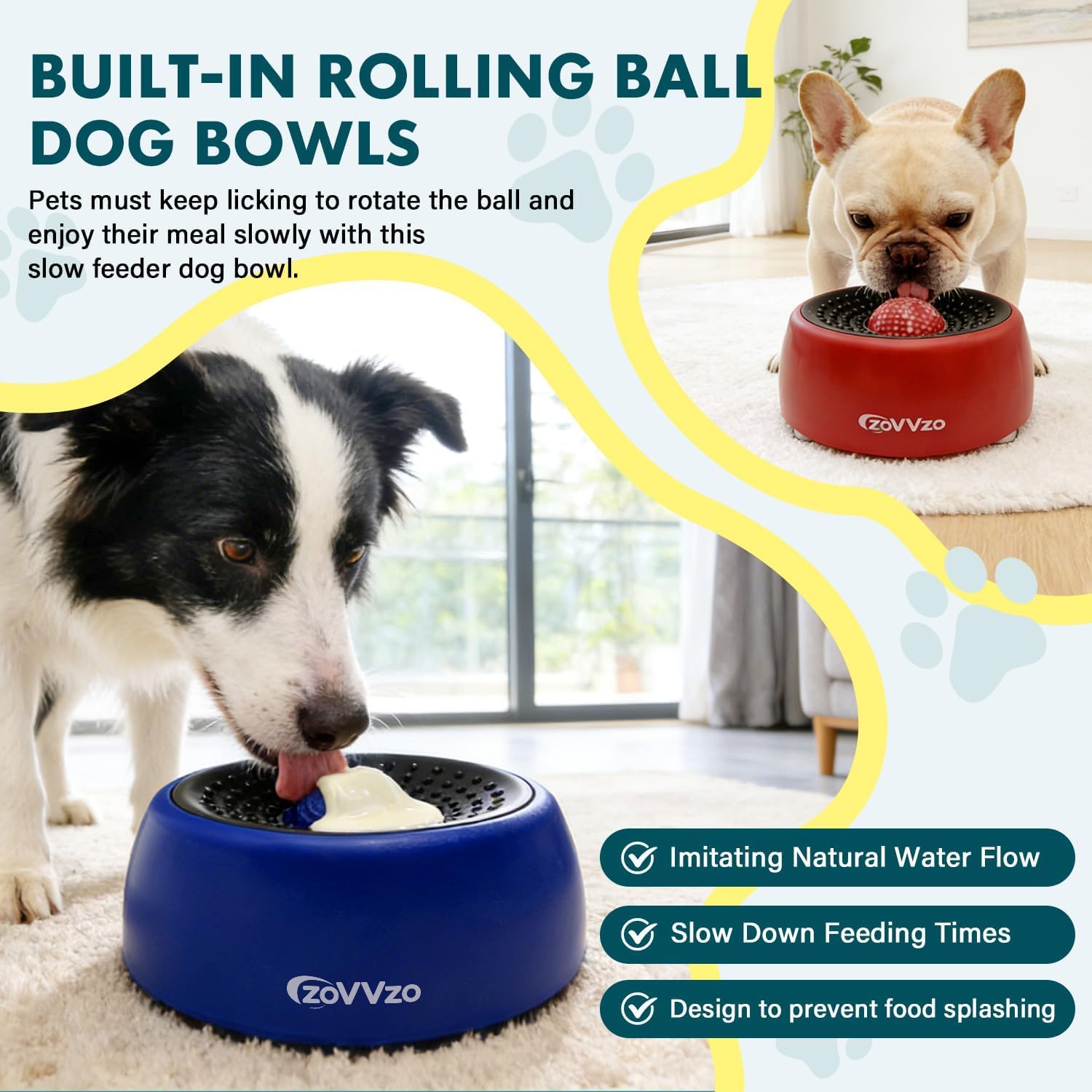 Slow Feeder Dog Bowls, Rolling Ball Dog Lick Bowl, Non-Slip Design, Interactive Dog Licking Toy & Dog Enrichment Toys, Dog Lick Ball Bowl for Wet Food, Yogurt, Bone Broth, Nutrient Solution (Blue) - Image 2