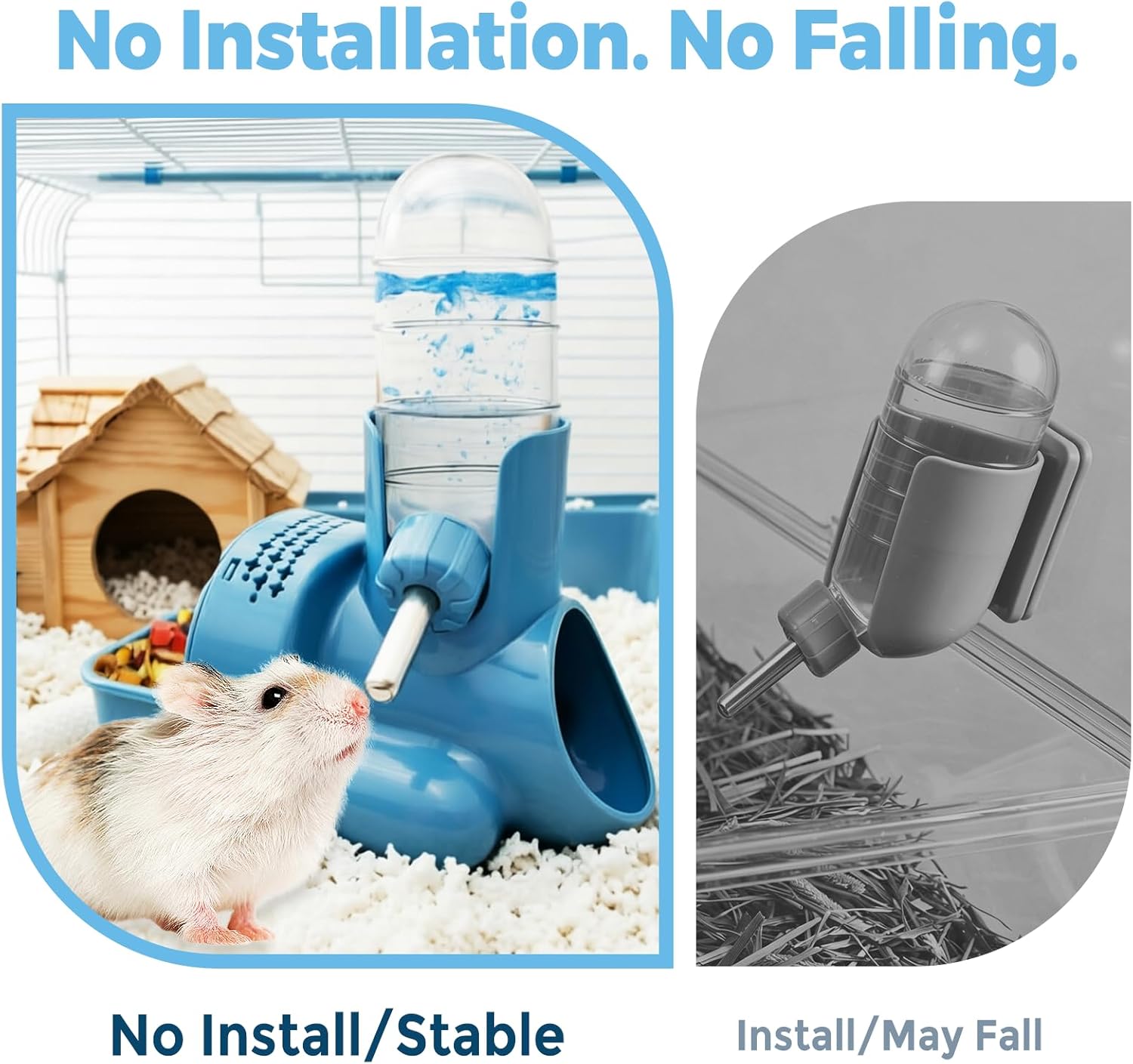 VANNON 3-in-1 Hamster Water Bottle with Food Bowl & Hideout Base, Blue | 3-in-1 feeding station combines water, food and hideout space to help keep hamster cages organized and easy to maintain. - Image 4