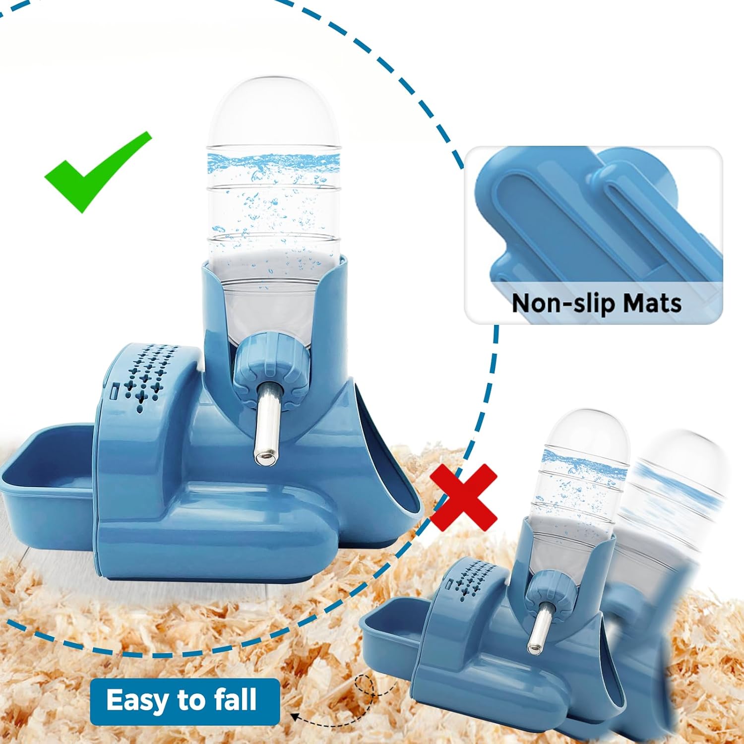 VANNON 3-in-1 Hamster Water Bottle with Food Bowl & Hideout Base, Blue | 3-in-1 feeding station combines water, food and hideout space to help keep hamster cages organized and easy to maintain. - Image 5