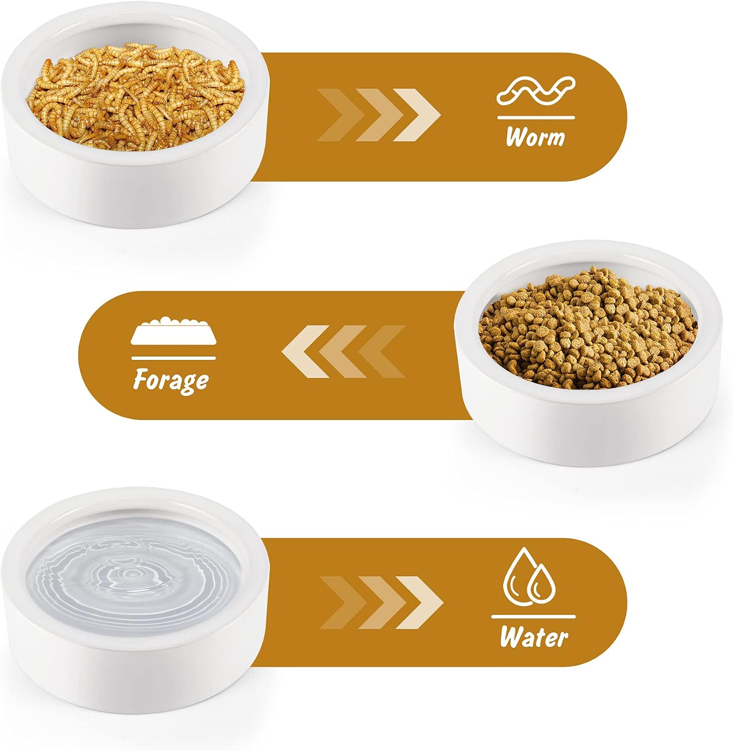 Reptile Food Bowl Lizard Gecko Ceramic Pet Worm Dish Water Bowls XL(5in) | Anti-Escape Mealworms Ceramic Dish for Bearded Dragon Chameleon Hermit Crab Dubia Cricket Feeding, Large Reptile Feeder - Image 5