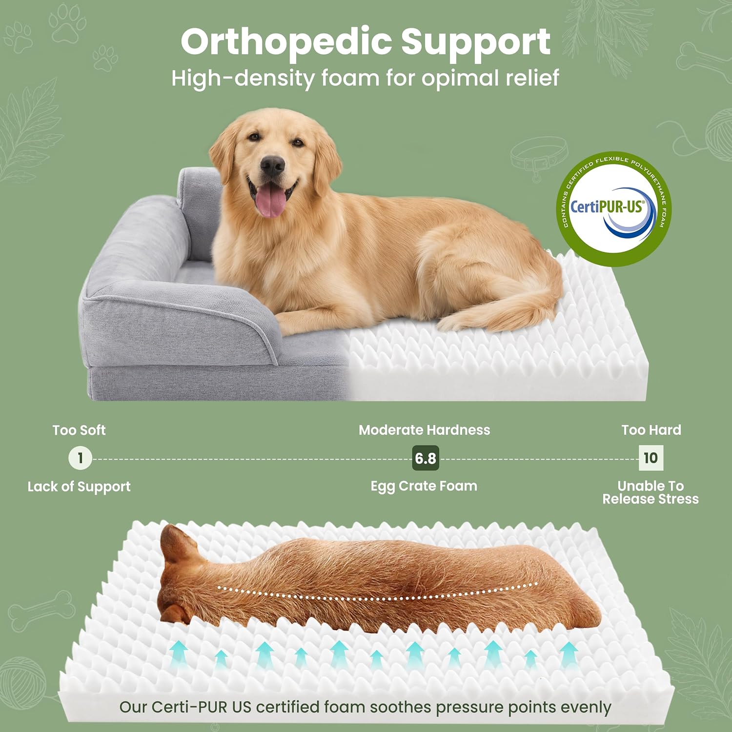 Orthopedic Dog Beds for Large Dogs, Waterproof XL Pet Couch Bed with Soft Sides, Washable Dog Sofa with Flannel Removable Cover, 42" L Supportive Egg-Crate Foam Pet Sofa, Light Grey - Image 2