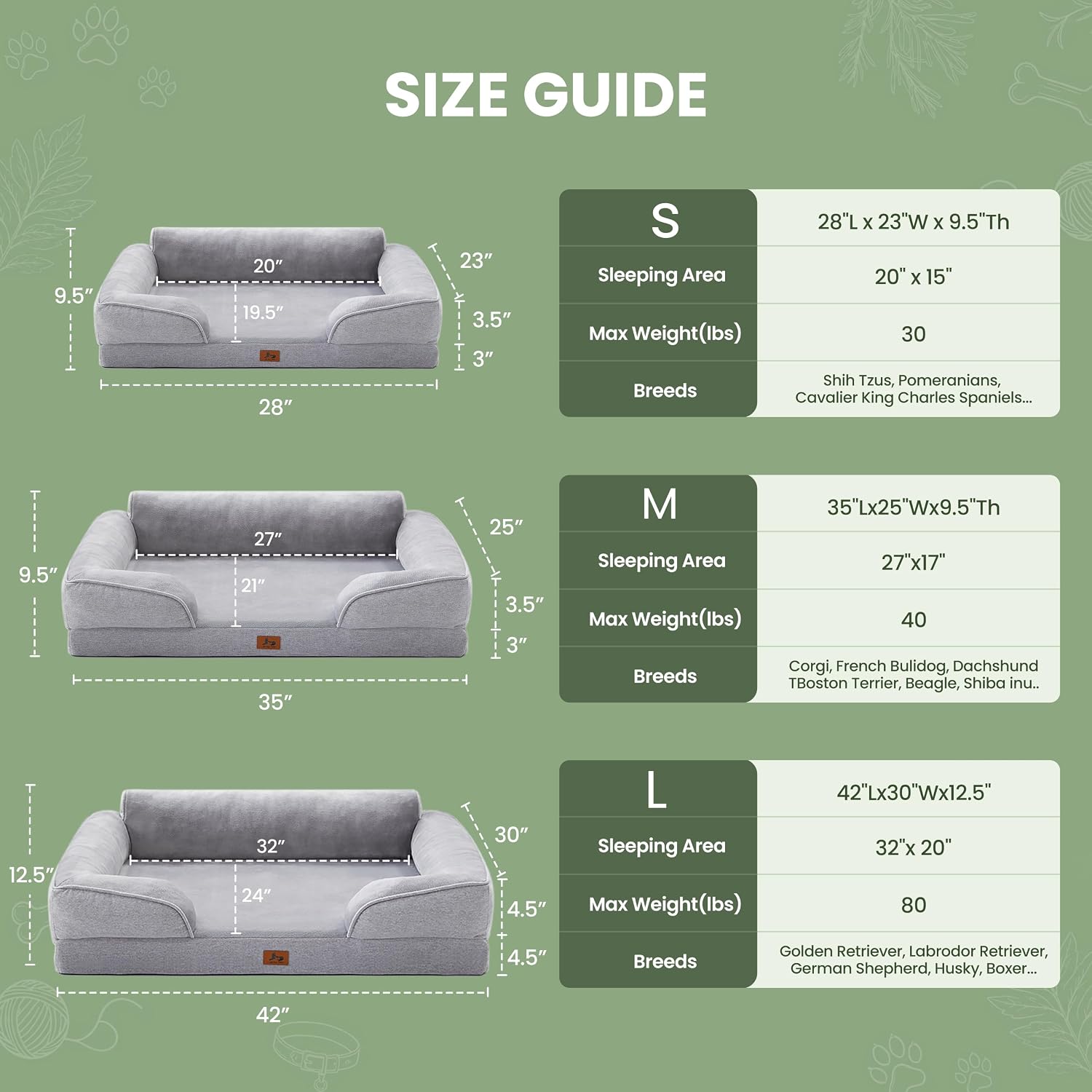 Orthopedic Dog Beds for Large Dogs, Waterproof XL Pet Couch Bed with Soft Sides, Washable Dog Sofa with Flannel Removable Cover, 42" L Supportive Egg-Crate Foam Pet Sofa, Light Grey - Image 9
