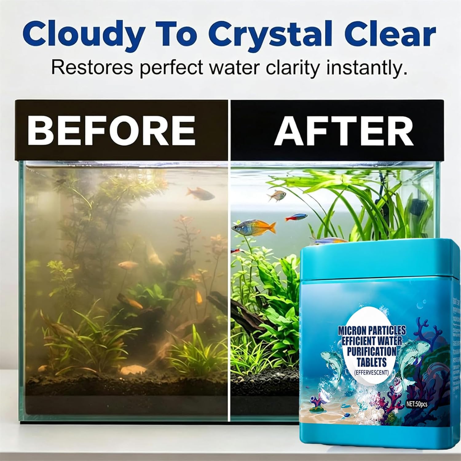 High-Efficiency Aquarium Water Purification Tablets,Aquarium Tablets,Water Purification Tablets for Fish Tank,Remove All Kinds of Turbidity from Fish Tankwater (3PC) - Image 2