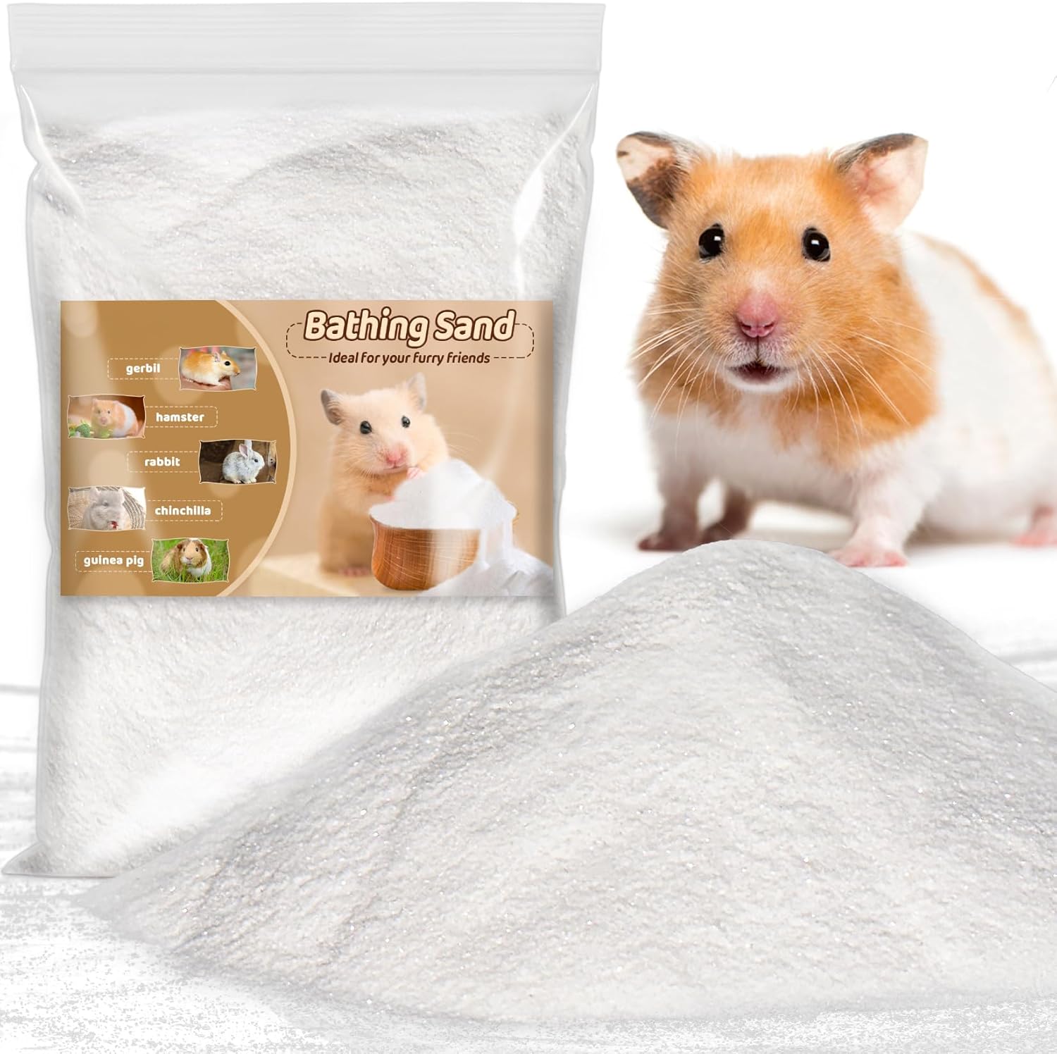 Sukh 31OZ Hamster Sand Bath - White Fine Silica Sand, Hamster Soft Cleaning | Sand Bath for Hamster, Guinea Pig, Rabbit, Chinchilla, Gerbil, Syrian Mice, Squirrel, Small Pet Cage Bedding Accessories
