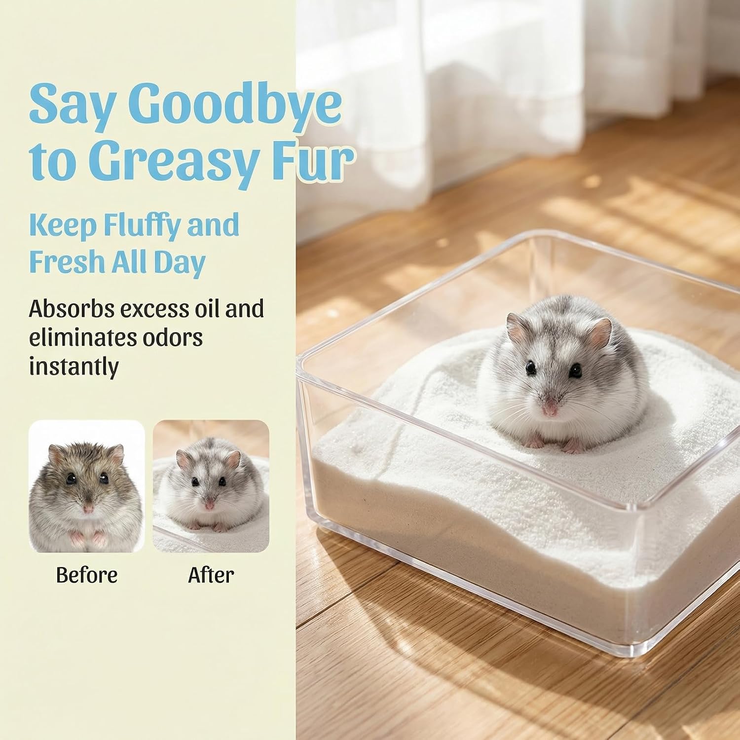Sukh 31OZ Hamster Sand Bath - White Fine Silica Sand, Hamster Soft Cleaning | Sand Bath for Hamster, Guinea Pig, Rabbit, Chinchilla, Gerbil, Syrian Mice, Squirrel, Small Pet Cage Bedding Accessories - Image 2