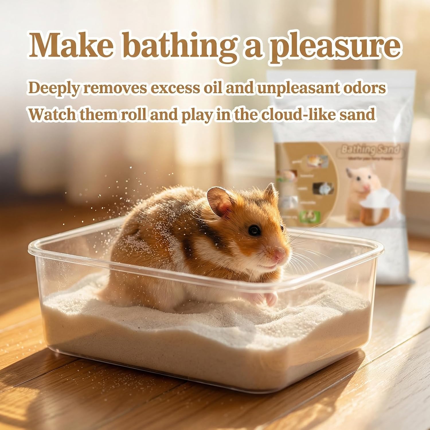 Sukh 31OZ Hamster Sand Bath - White Fine Silica Sand, Hamster Soft Cleaning | Sand Bath for Hamster, Guinea Pig, Rabbit, Chinchilla, Gerbil, Syrian Mice, Squirrel, Small Pet Cage Bedding Accessories - Image 4