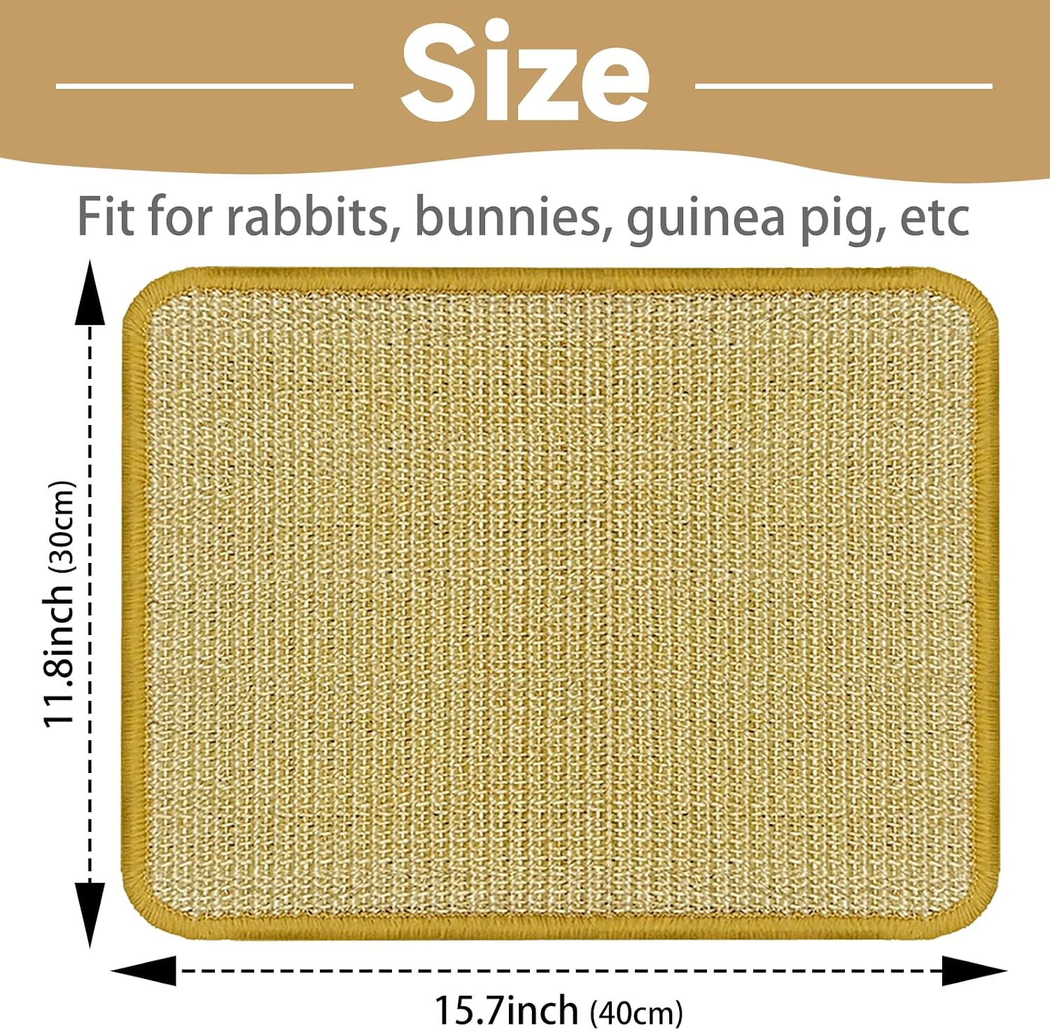 DYAUS Rabbit Scratching Pad, Sisal Bunny Scratch Pad, Natural Rabbit Foraging Mats for Cages, Indoor Bunny Toys Accessories for Bedding Biting Sleeping Resting (2PCS, 16x12in) - Image 2