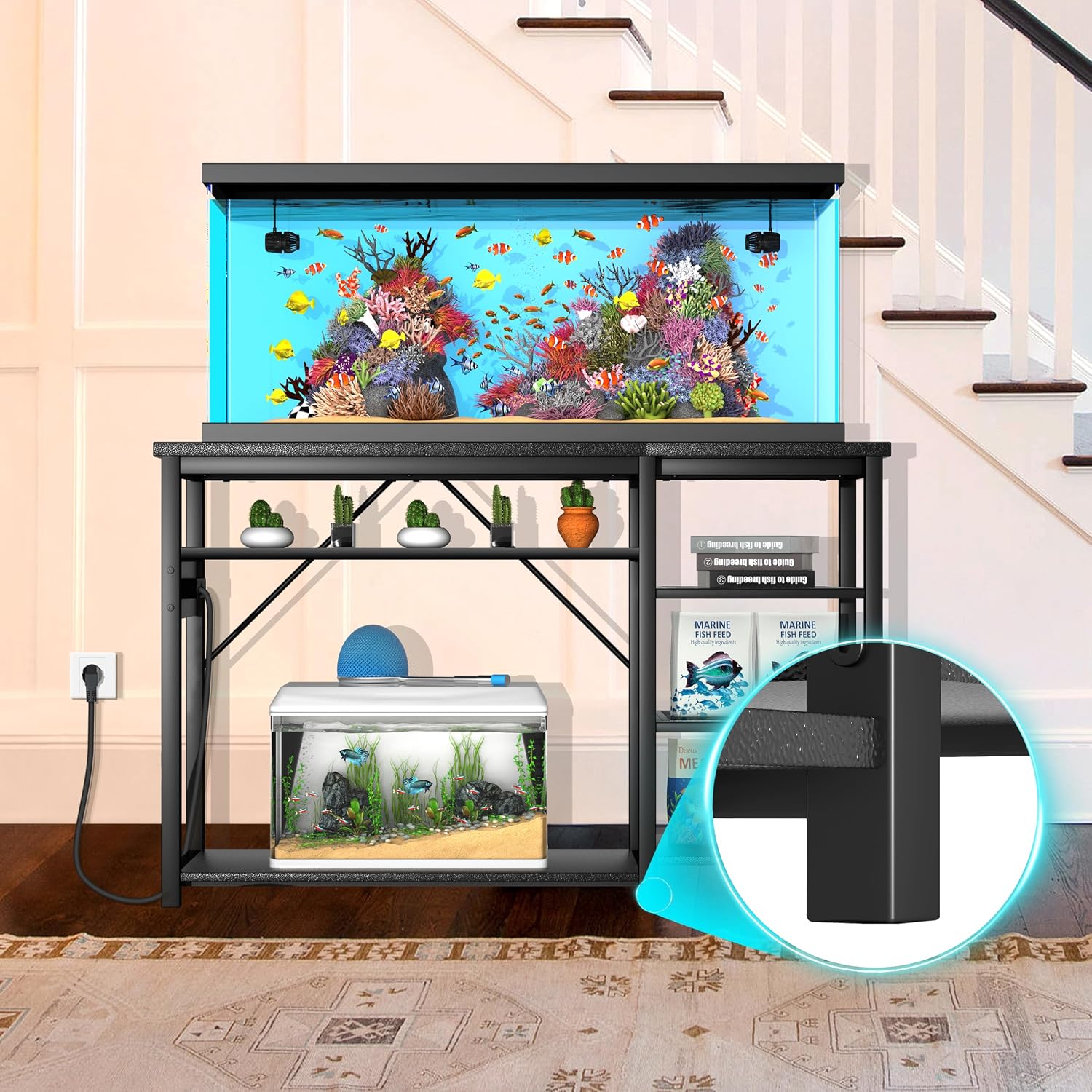 GRLEAF 40-50 Gallon Aquarium Stand: 900LB Capacity, Built-In Power Outlets, 3-Tier Shelves for Fish Tank Accessories Storage, Heavy-Duty Steel/Wood Hybrid for Fish & Reptile Tanks | Excludes Tank - Image 9