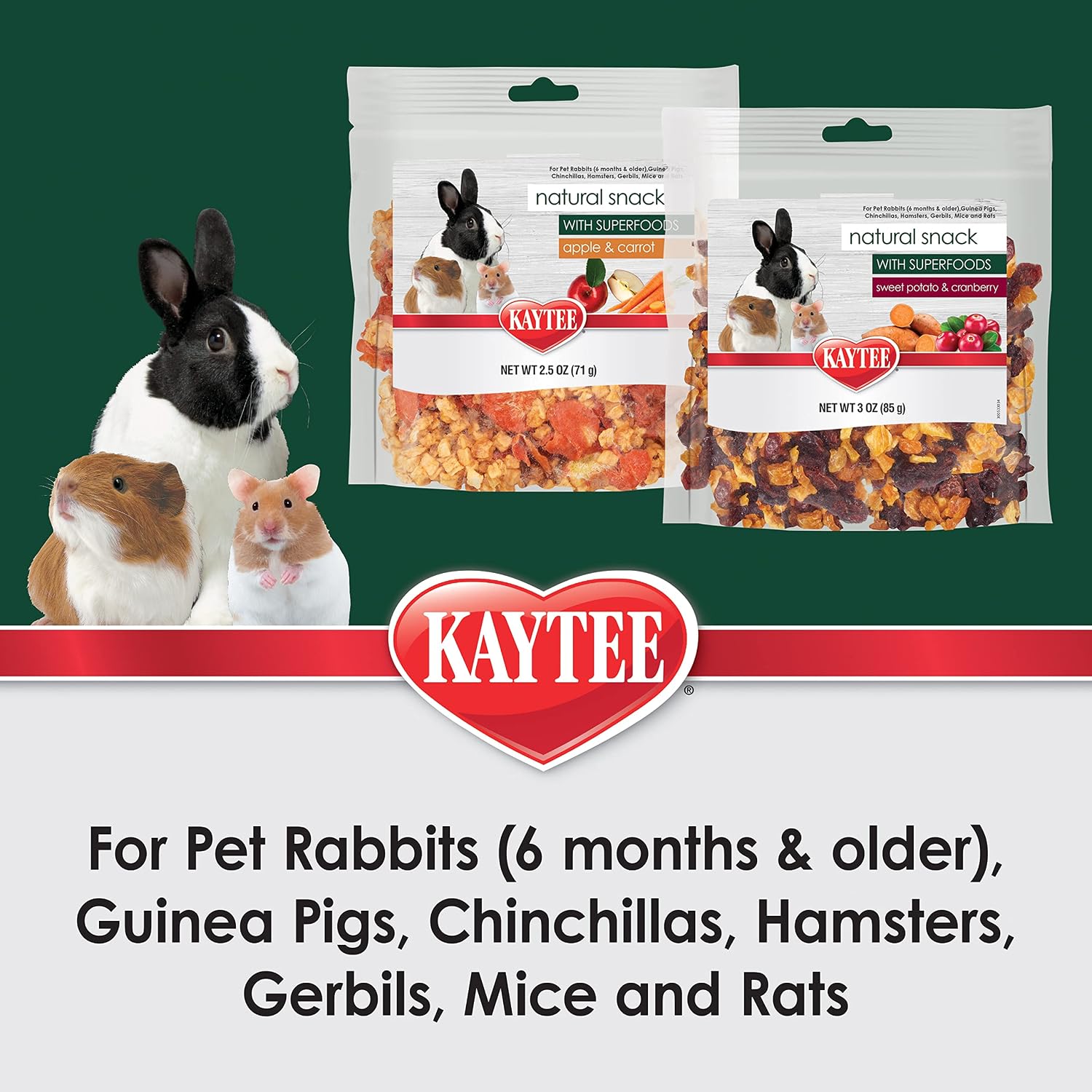 Kaytee Natural Snack with Superfoods For Pet Guinea Pigs, Rabbits, Hamsters, and Other Small Animals, Sweet Potato & Cranberry, 3 Ounces - Image 3