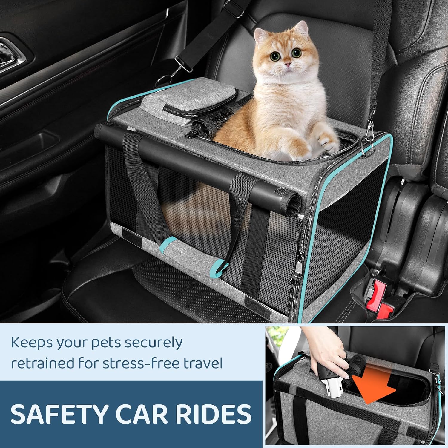 GAPZER Cat Carrier American, United, Delta Airline Approved Soft Travel Bag | Pet Airplane Crate Medium Cat 15 lbs Privacy Curtatin, Small Dog Crate Under 10 Pound TSA Approved Softsided Carry Cage Cabin - Image 8