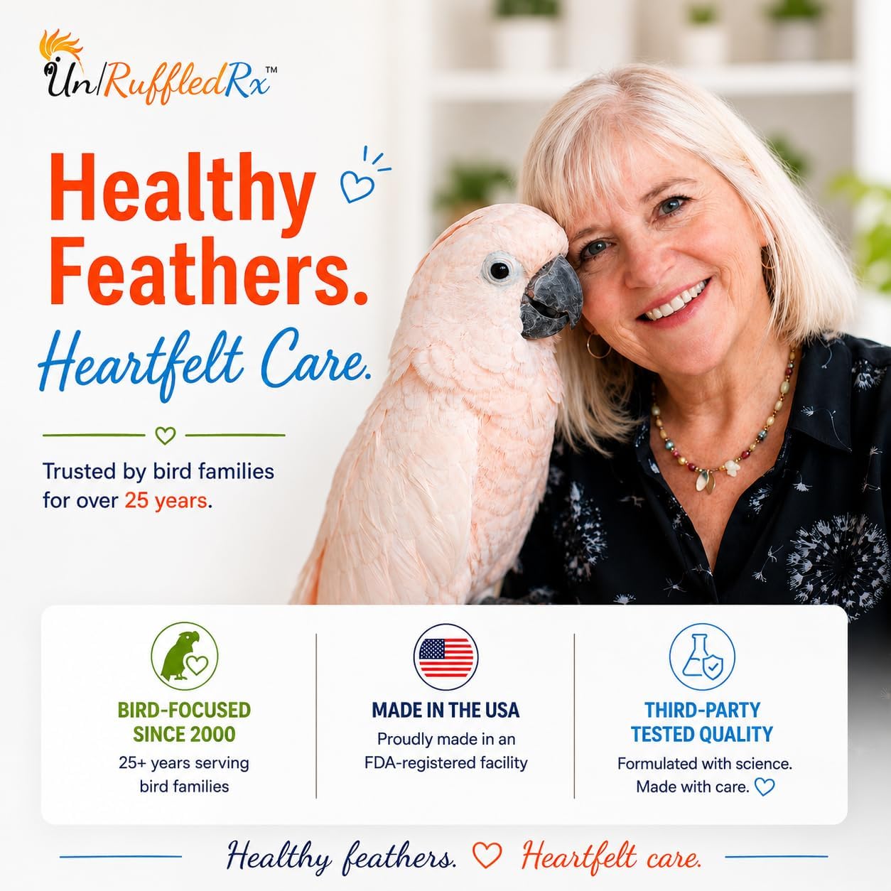 UnRuffledRx™ Bird Calcium Plus with Magnesium and D3, Dissolves Clear and Tasteless in Water, Supports Bone, Muscle, Feather and Egg Health, 45 Servings, Made in FDA-Registered USA Facility - Image 7