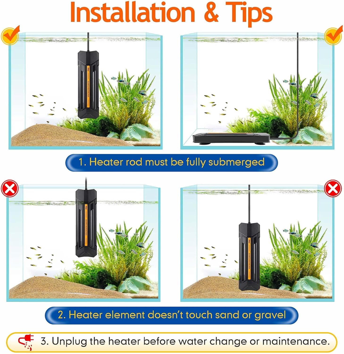 hygger 300W Aquarium Heater with Controller, Adjustable & Submersible Fish Tank Heater with Digital Display Safety Triple Protection Beeping Alarm for Saltwater and Freshwater 40-80 Gallon - Image 6