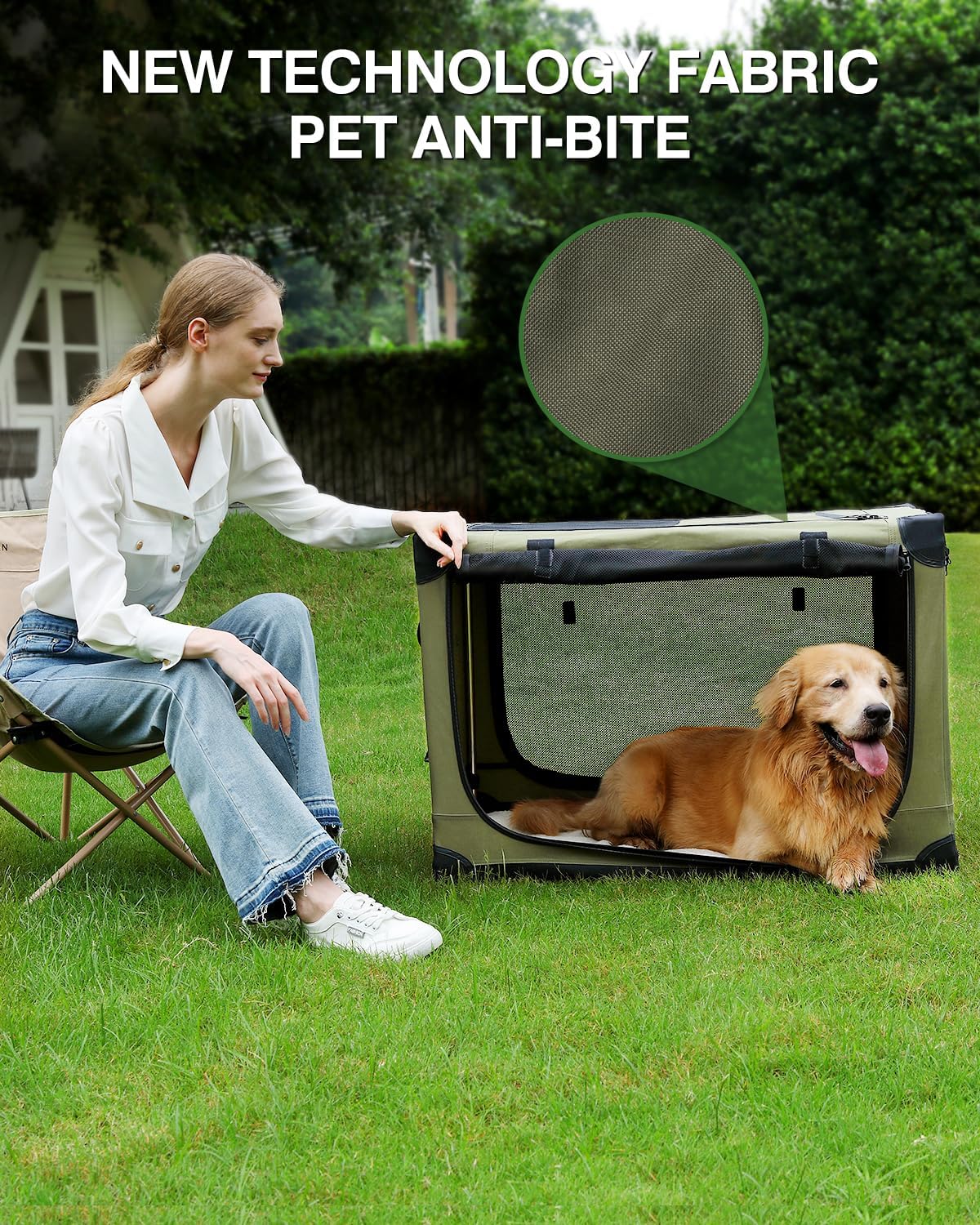 24 x 17 x 17 Inch Collapsible Soft Dog Crate for Dogs Up to 30 lbs, Portable Travel Pet Kennel with 4 Zip Doors, Foldable Indoor Outdoor Crate with Mat, Carry Bag, Green - Image 6