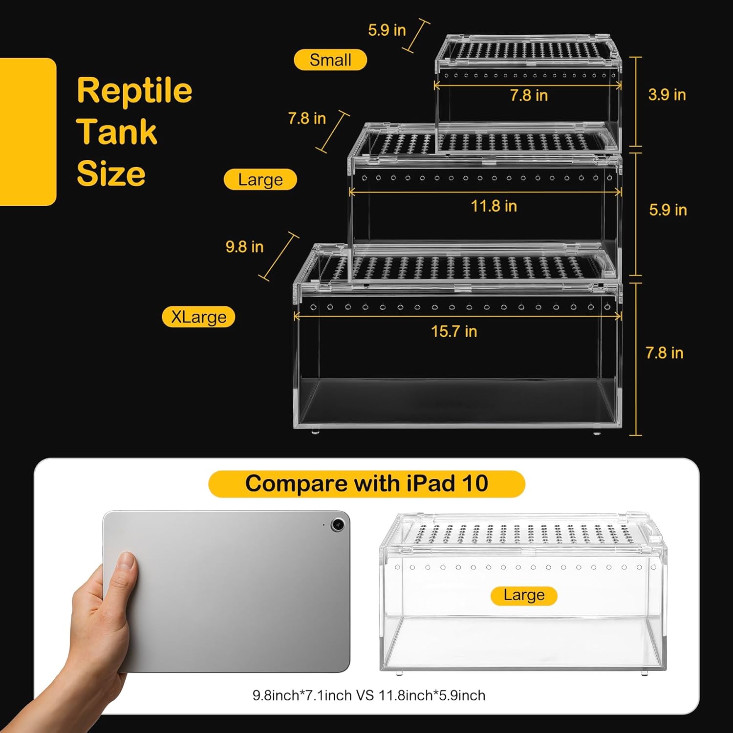 Large Reptile Tank PC Starter Kit,Escape Proof Tarantula Enclosure | Hermit Crab Habitat,Spider Terrarium for Isopods Cage,Insect House, Small Pac-Man Frog Cribs,Bug Container,Beetle Vivarium - Image 2