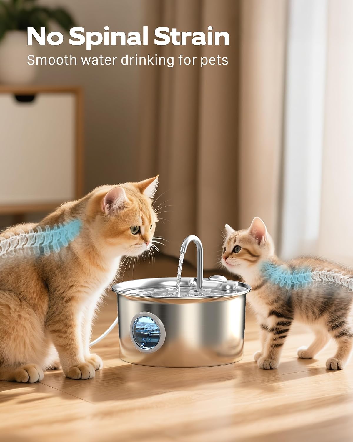 Pet Water Fountain Stainless Steel: Mental Cat Water Fountains with 8 Filters + 8 Sponges - 88oz/2.6L Noiseless Cats Waterer Bowl Dispenser - ATMZIQXR Kitten Drinking Fountains for Cats Indoor - Image 8