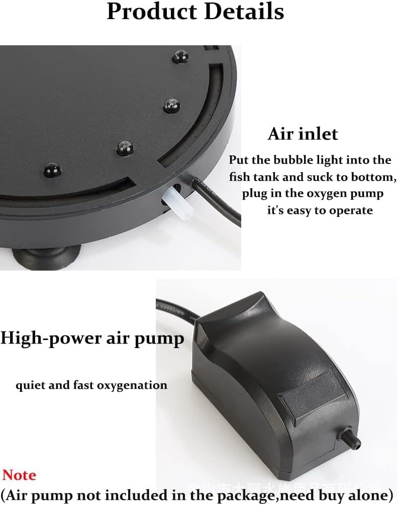 4.92 inch 12 LEDs Fish Tank Light, Bubbler Stone, LED Aquarium Lights, Air Stone Disk, Submersible Fish Tank Aquarium Decorations Accessories, Underwater Round Small Bubbles Lamp for air Pump - Image 3
