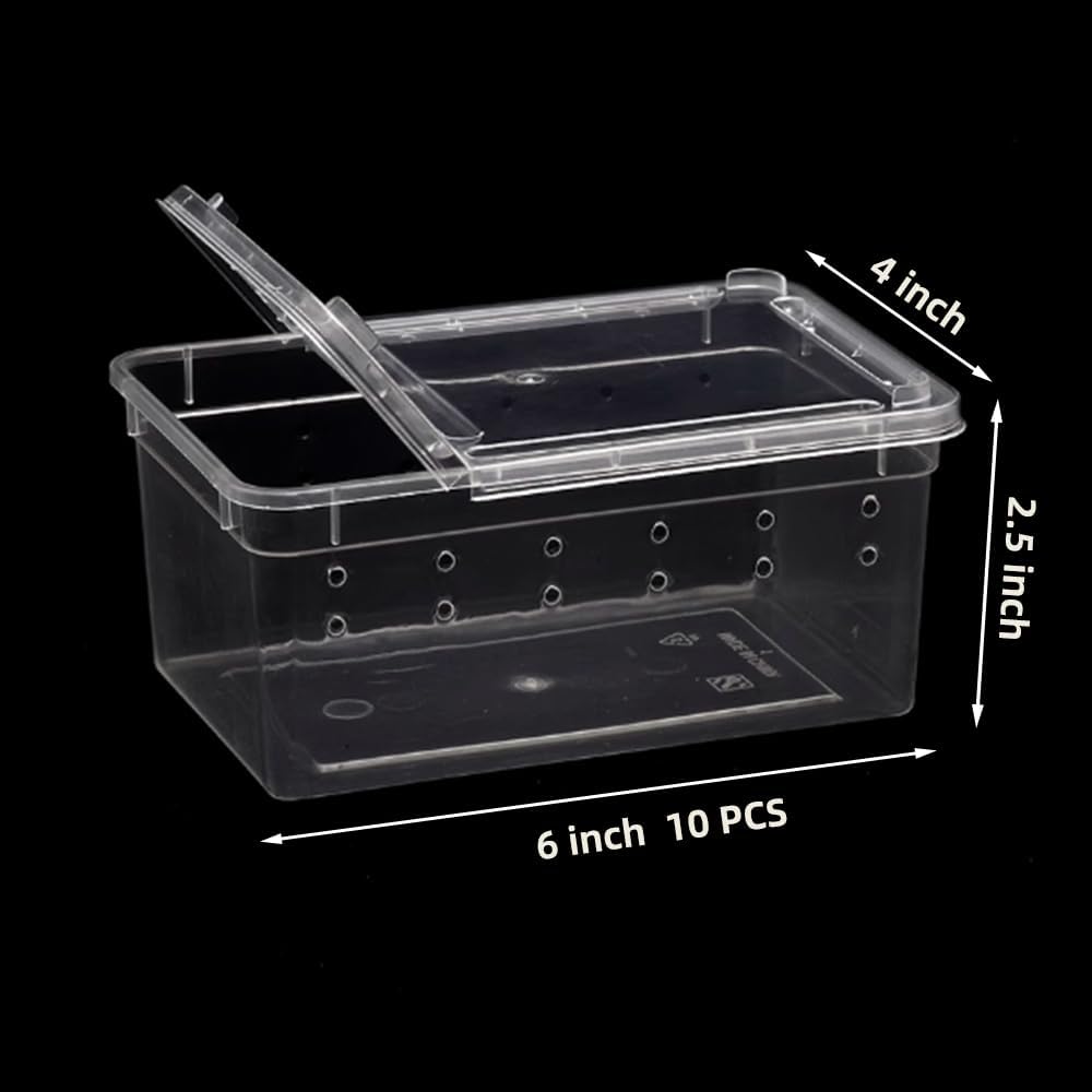 10 Pcs Reptile Feeding Boxs, Plastic Spider Terrariums Breeding Box Feeder Insect Container Feeding Box for Small Reptile Bearded Dragon Lizard Spider Gecko Scorpion 5.9 x 3.9 x 2.5 in - Image 2