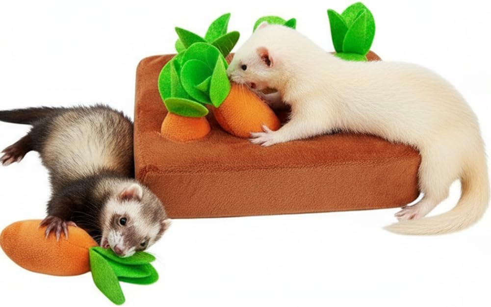 Ferret Foraging Toys Novelty Carrot Snuffle Mat Interactive Pet Treat Enrichment Toys for Small Animals Bunny Rabbit Chinchilla Guinea Pig Hamster (6Carrot) - Image 3