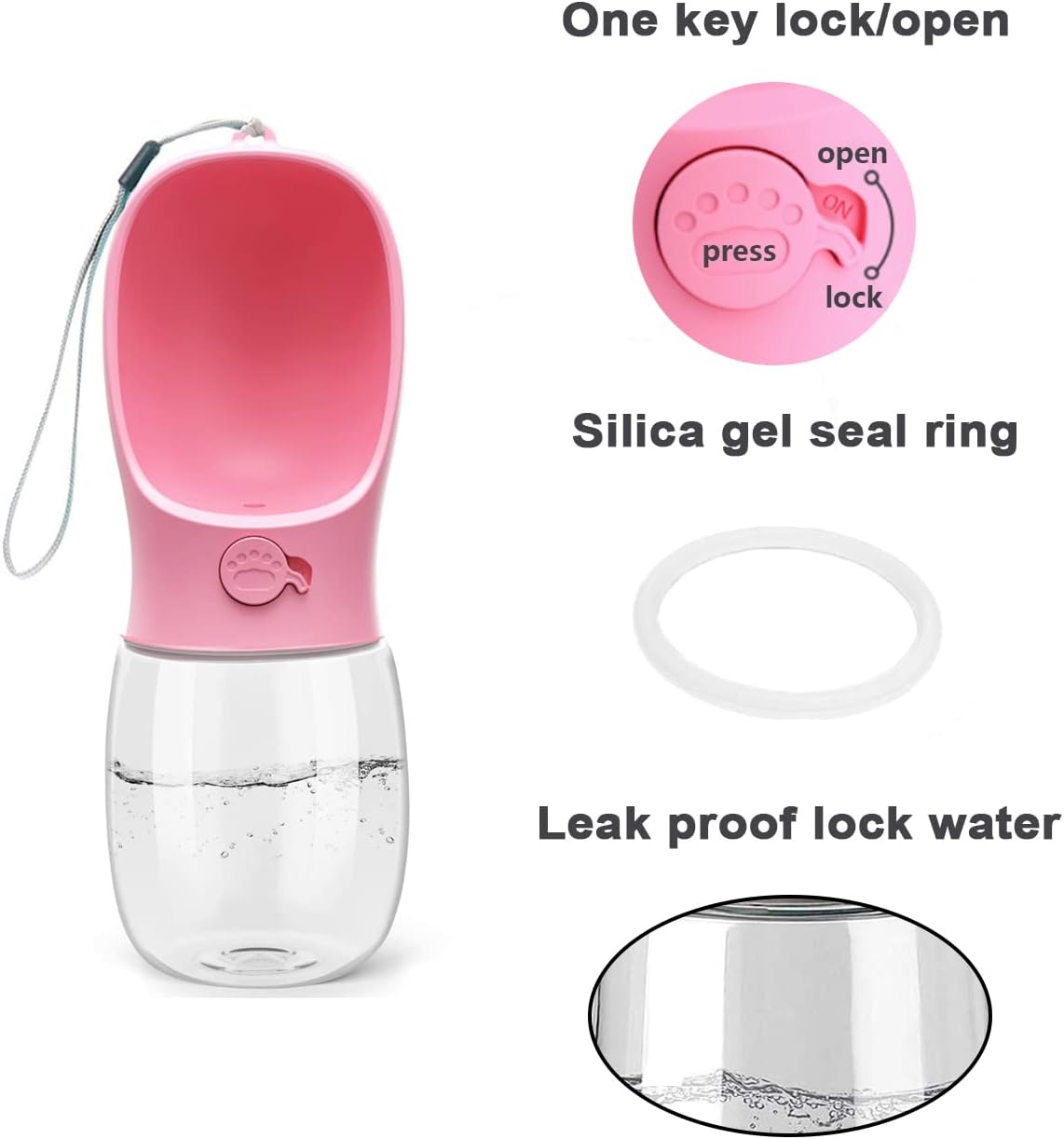 Kalimdor Dog Water Bottle, Leak Proof Portable Puppy Water Dispenser with Drinking Feeder for Pets Outdoor Walking, Hiking, Travel, Food Grade Plastic (12oz Pink) - Image 2
