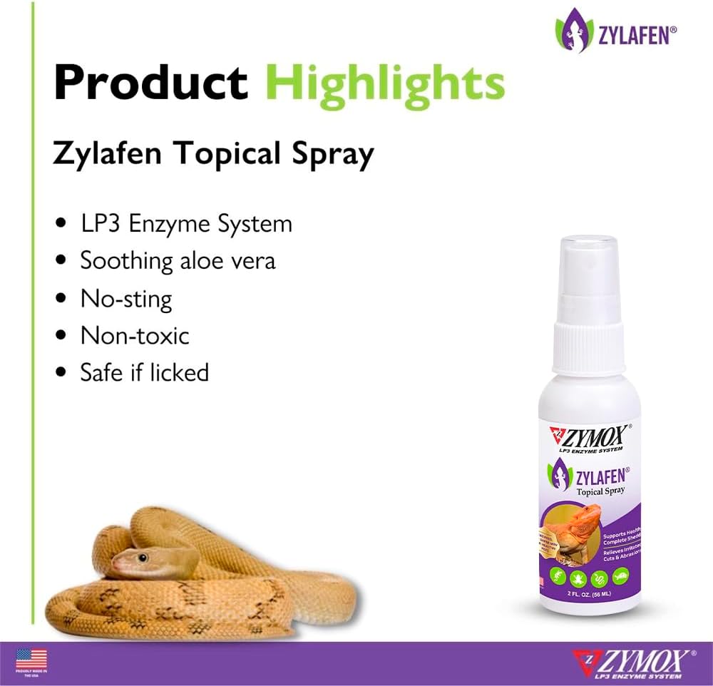 Zymox Zylafen Topical Spray for Reptiles, 2 oz. – Supports Healthy, Complete Shedding for Lizards, Snakes, Turtles & Frogs – Soothes Irritated Skin: Abrasions, Wounds, & Abnormal Shedding - Image 4