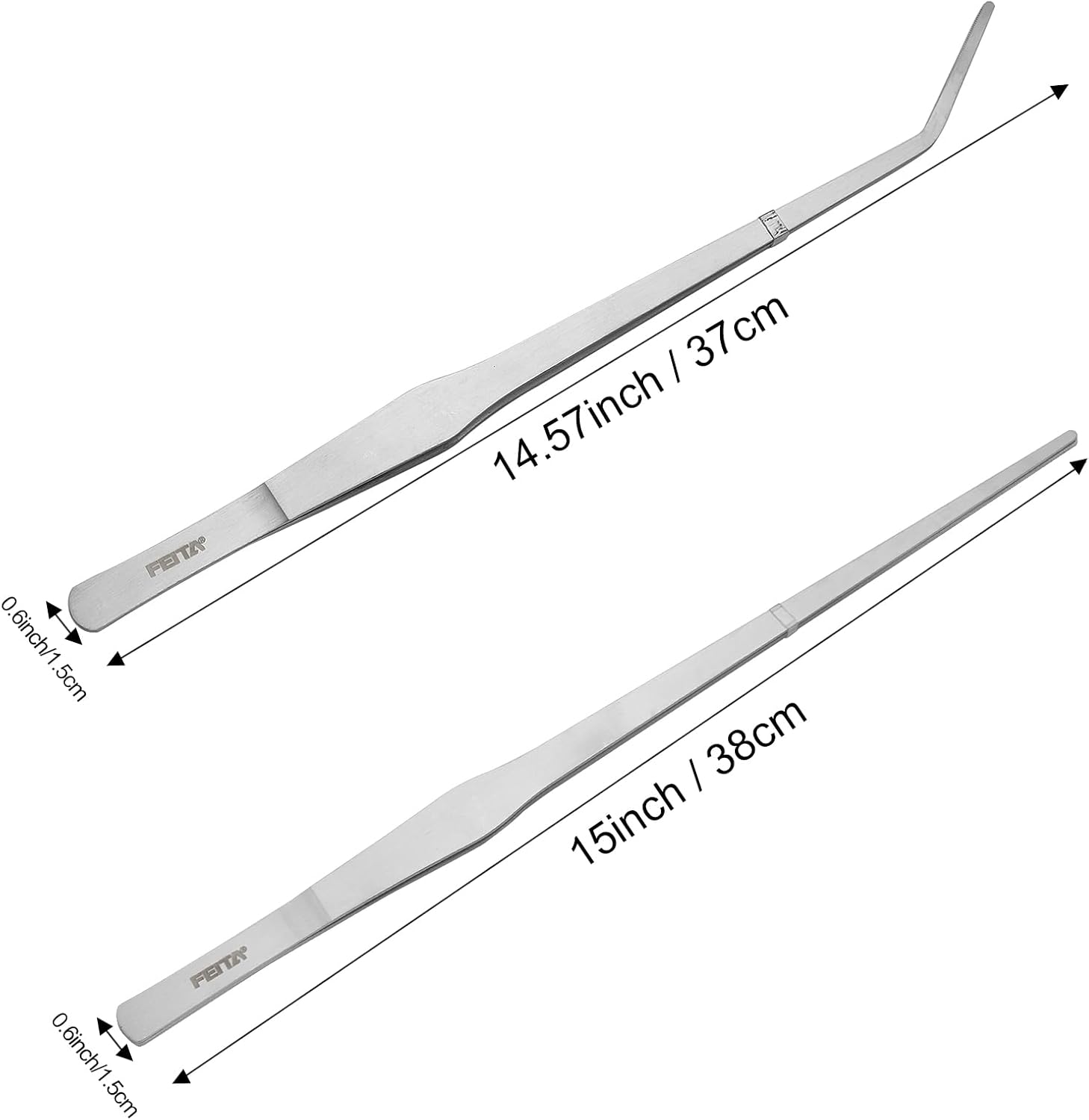Aquarium Tweezers Extra Long 15 inches Feed Tong clamps - FEITA Straight and Curved Stainless Steel 38cm Tweezers Set for Fish Tank Plants Aquascape Tools & Reptile Feeding Tongs - Sliver 2Pcs - Image 2