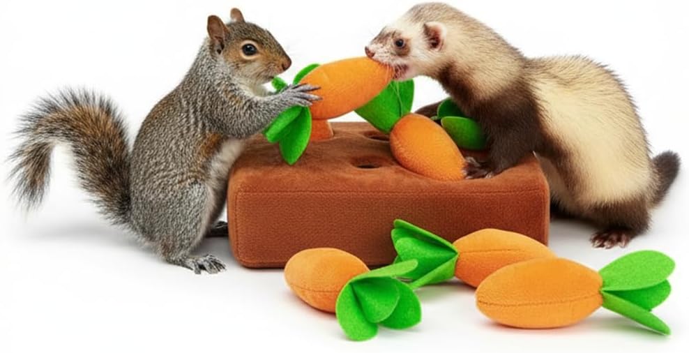Ferret Foraging Toys Novelty Carrot Snuffle Mat Interactive Pet Treat Enrichment Toys for Small Animals Bunny Rabbit Chinchilla Guinea Pig Hamster (6Carrot) - Image 2