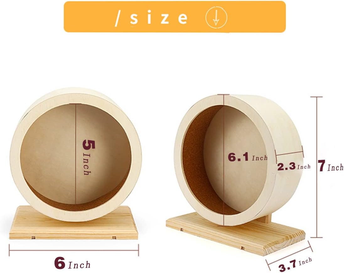 antiai Hamster Wooden Silent Wheel, Small Animal Exercise Wheel Accessories, Quiet Spinner Hamster Running Wheels Prevent Depression Toys for Hamsters, Gerbils, Mice and Other Small Pets (S) - Image 4