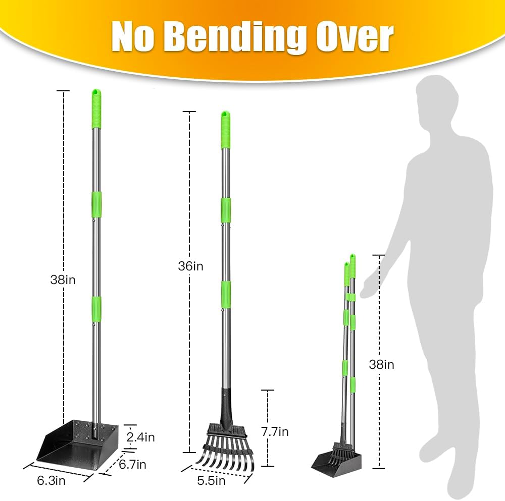 TOOGE Pooper Scooper, Dog Pooper Scooper Long Handle Stainless Metal Tray and Rake for Medium Small Dogs Heavy Duty Pet Supplies to Use for Grass, Dirt or Gravel - Image 2