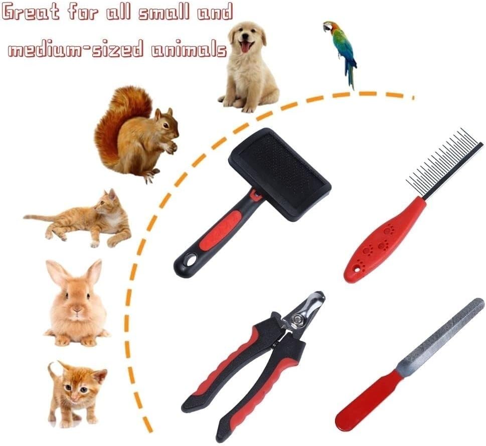 Rabbit Professional Nail Clippers Grooming Kit with Pet Shedding Slicker Brush, Pet Grooming Comb, Nail Clipper Trimmer for Rabbit, Puppy, Kitten, Guinea Pig, Hamster, Ferret (4PCS) - Image 4