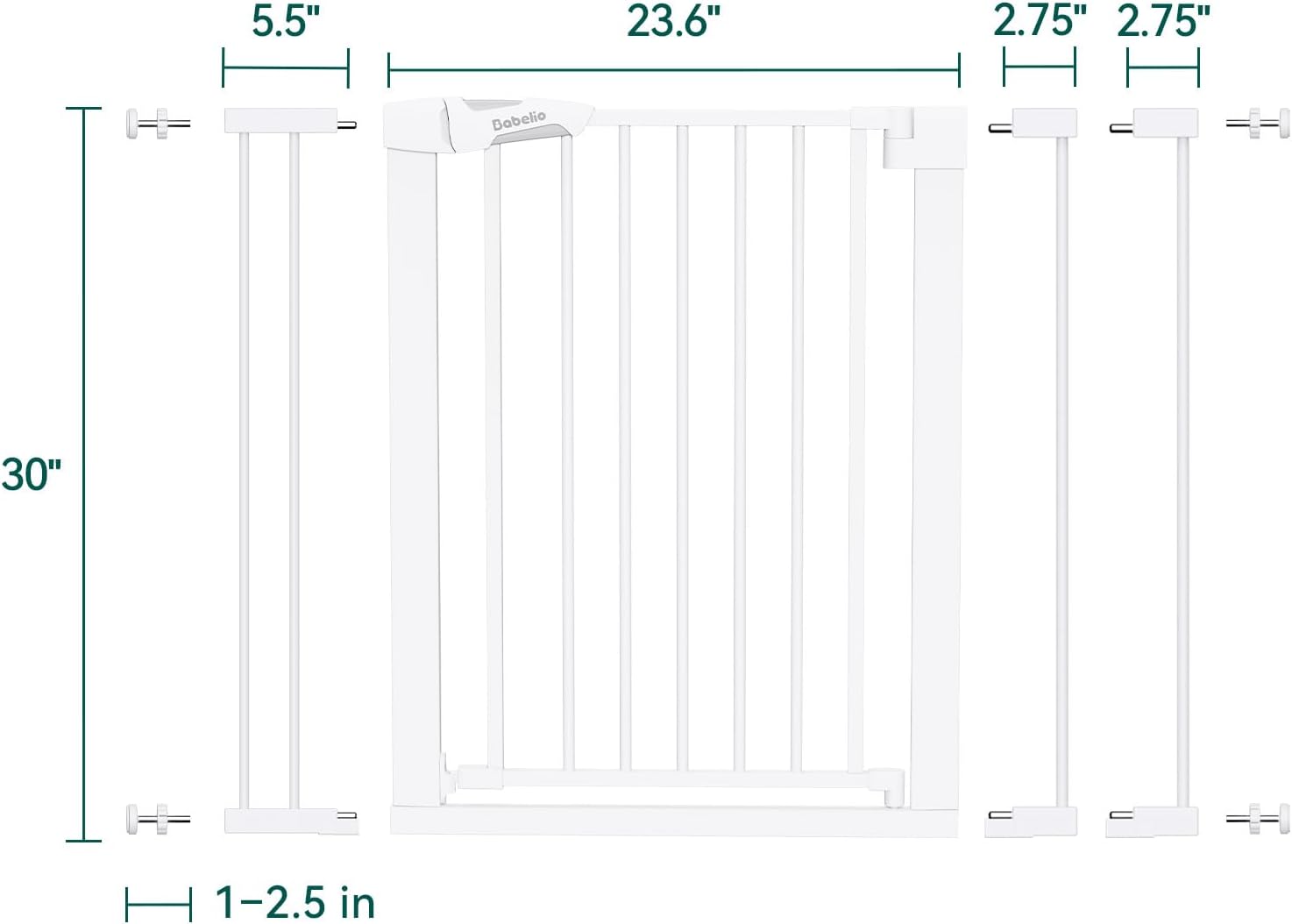 BABELIO Safety Gate Door Fits for Stairs, Narrow and Wide Doorways with Auto Close, Easy Install, No Drilling, Pressure Mounted for Baby, Child, Pets, Dog/Puppy, 26''-40'', White - Image 3