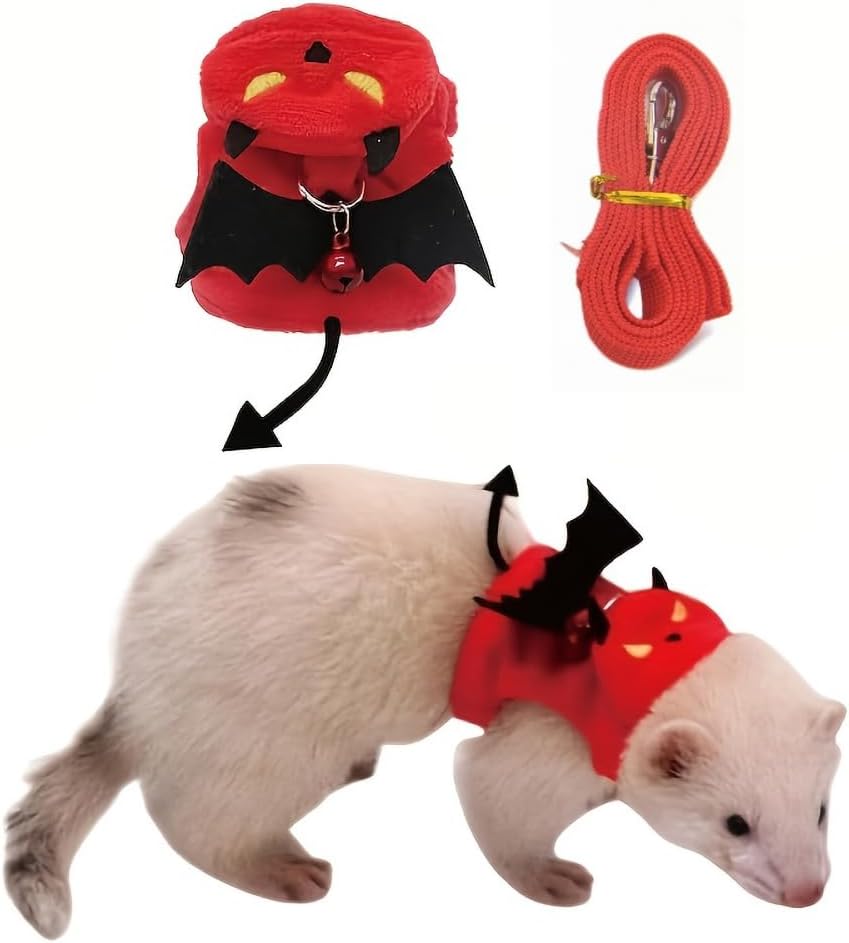 Small Animal Harness and Leash Set, Adjustable Escape-Proof Ferret Harness Vest for Adult Ferret, Meerkat, King Squirrel & Fancy Rat, Soft Comfortable Pet Walking Harness with Red Leash - Image 2