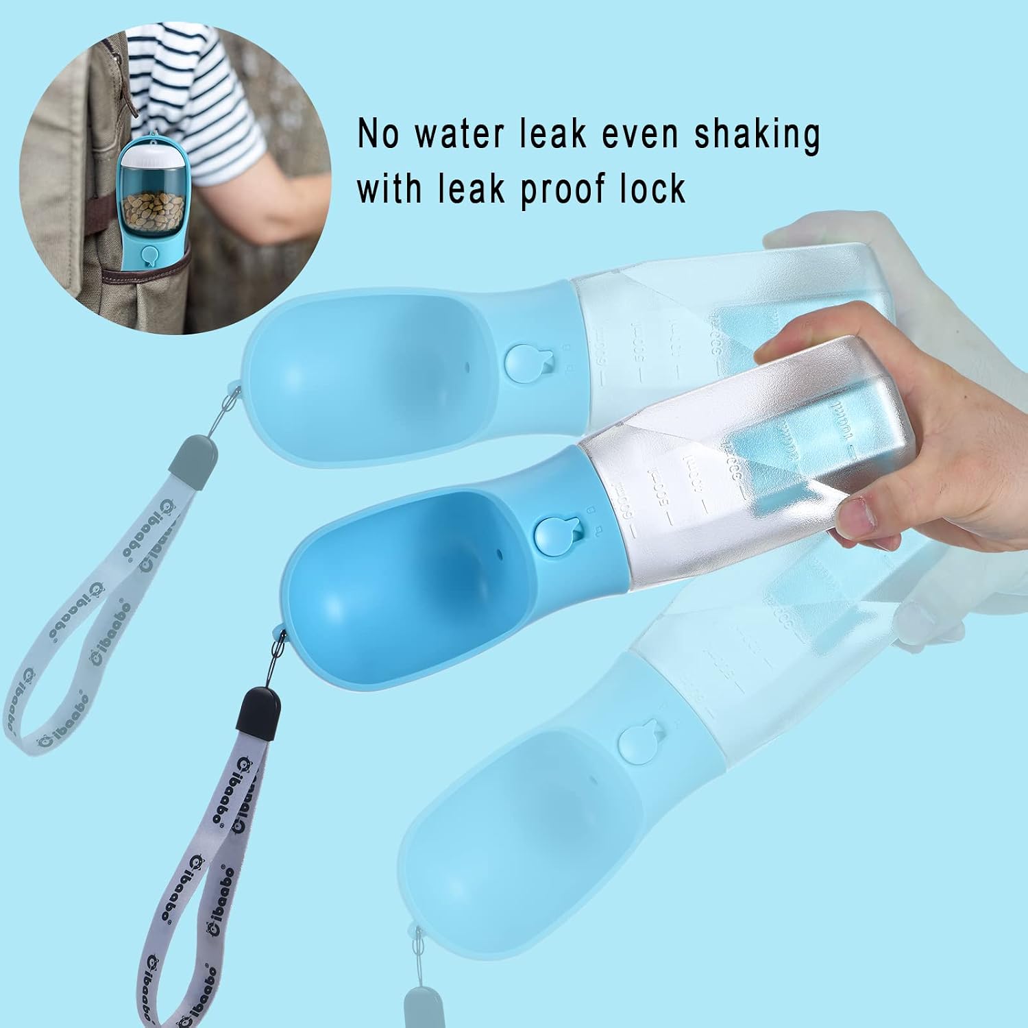 Cibaabo Dog Water Bottle with Food Container & Poop Bag Holder & Filter | Travel Water Bowl, Portable Pet Dispenser, Dog Gifts, Puppy Essentials for Walking Hiking - Image 5