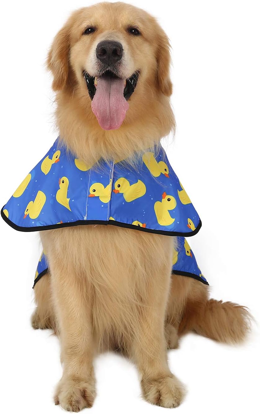 HDE Dog Raincoat Jacket Reflective Adjustable Hooded Pet Poncho Rain Coat with Leash Hole for Small to X-Large Dogs Rubber Ducks - L - Image 2