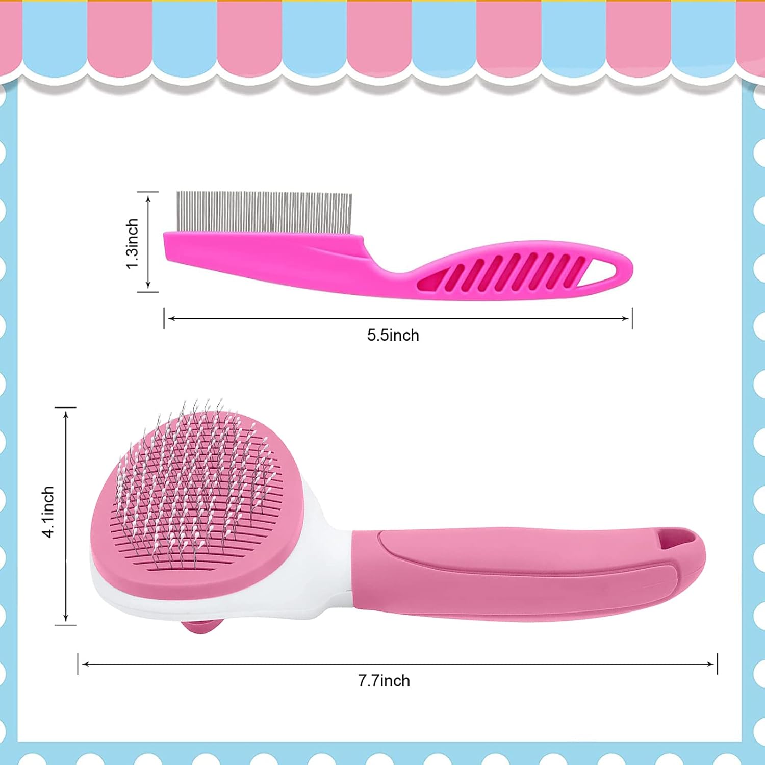 Cat Brushes for Indoor Cats, Dog Brush for Shedding with Metal Cat Comb, Self Cleaning Pet Hair Brush with Release Button for Grooming Kitten(Pink) - Image 2