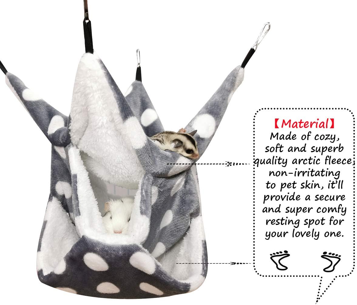 LEFTSTARER Rat Ferret Sugar Glider Cage Hammock Bedding Small Pet Cage Accessories Toy Triple-Layer Hammock Bedding for Hamster Guinea Pig Sugar Glider Rat Ferret Chinchilla Playing Sleeping(Grey) - Image 4