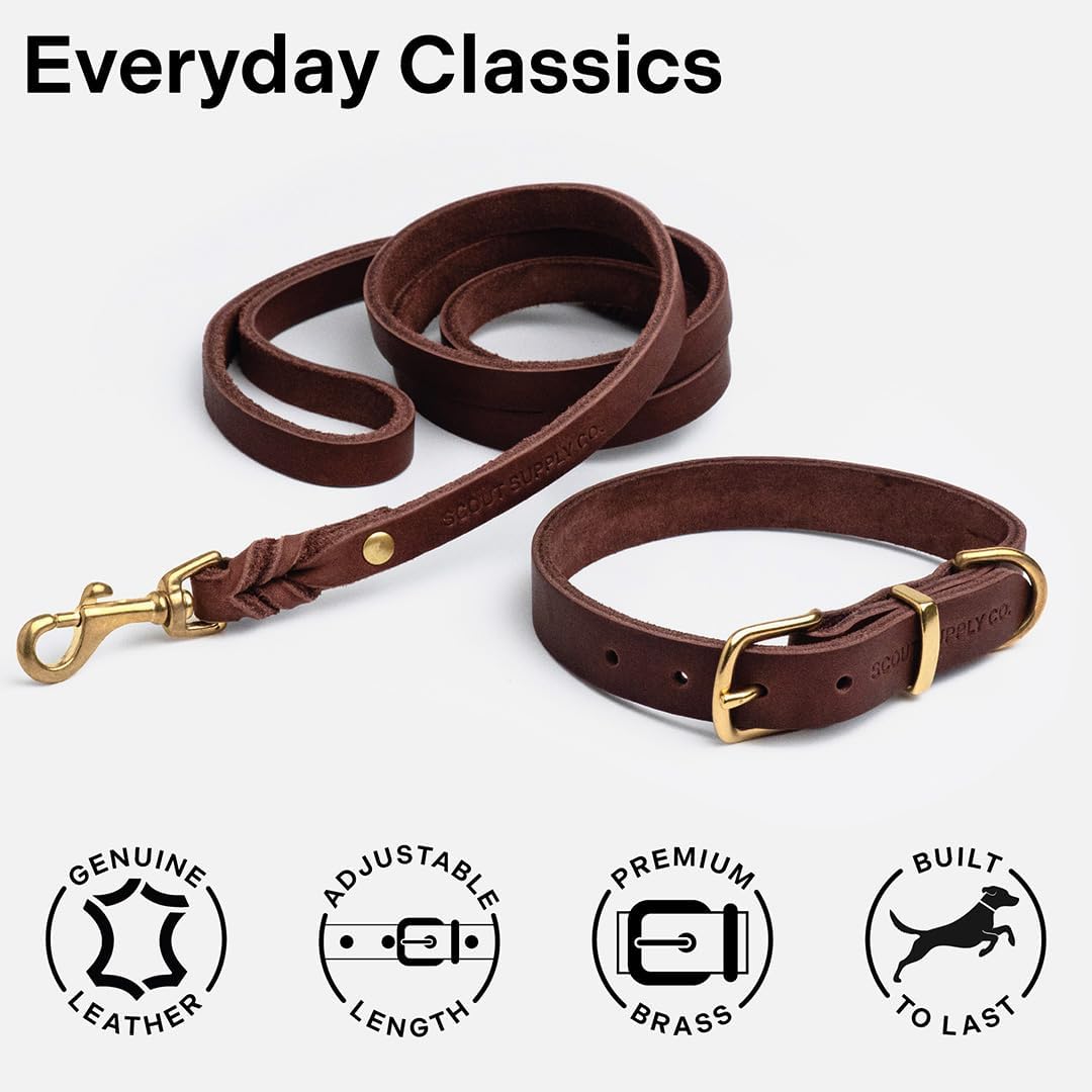 Scout Supply Classic Leather Dog Collar | Heavy Duty Thick Full Grain Leather | Waterproof & Rust-Proof Brass Hardware | Dark Brown (S: 0.8" Wide for 10.5"-13.5" Neck) - Image 9