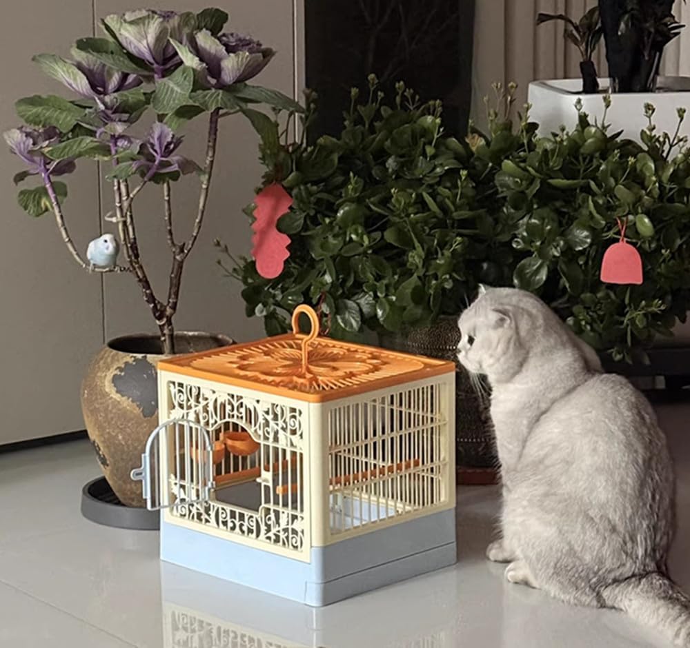 Portable Foldable Bird Cage - 360° Full View Bird Cage with Hook/Food Bowl/Perch, Slide-Out Tray for Easy Cleaning, Essential for Travel and Outings (Includes Carrying Hook) - Image 4