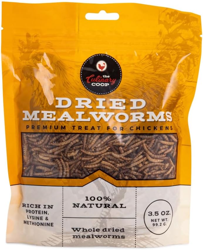 Fluker's Culinary Coop Premium Chicken Treats, Mealworms 3.5 oz, High Protein Worm, Nutritious Treat
