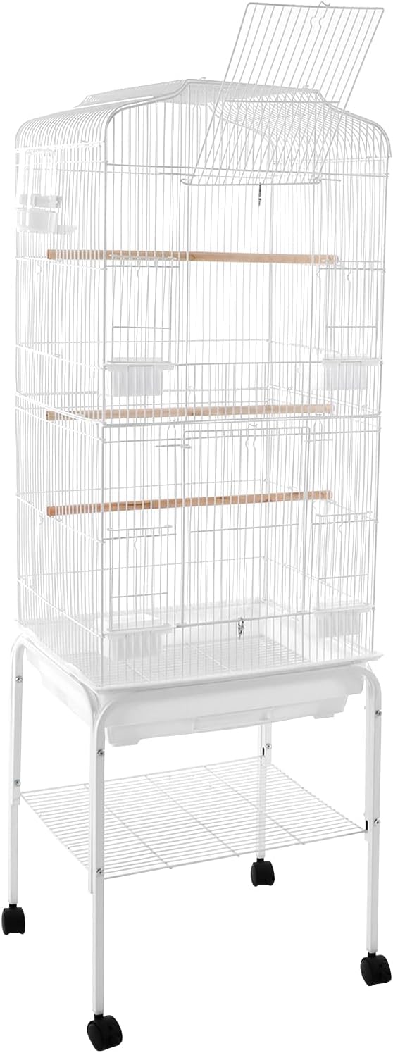 Bird Cage with Stand 54 Inch Birdcages with Pull-Out Tray, Rolling Bird Cage Stand with Wheels for Parakeets, Parrot, Cockatiel, Pigeon, Finch Cage for Birds(White) - Image 3