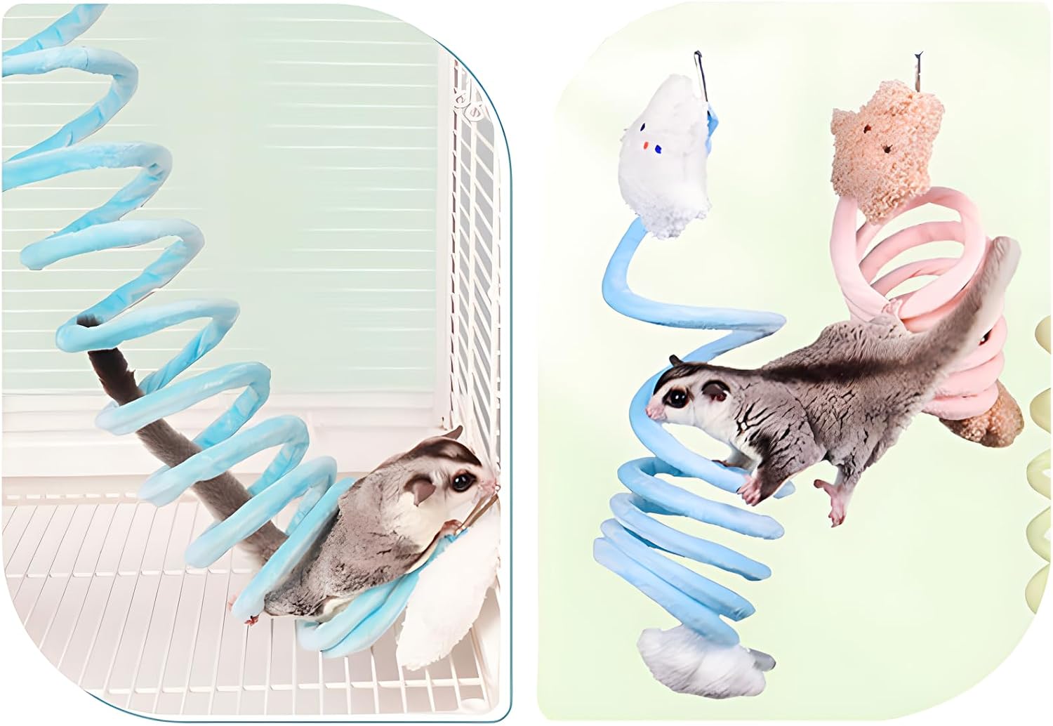 Sugar Glider Toys, Elastic Sugar Glider Climbing Ropes, Hanging Sugar Cage Accessories, Rat Enrichment Climbing Toys, Soft Touch Small Pet Swing Toy (2pcs Blue & Yellow) - Image 3